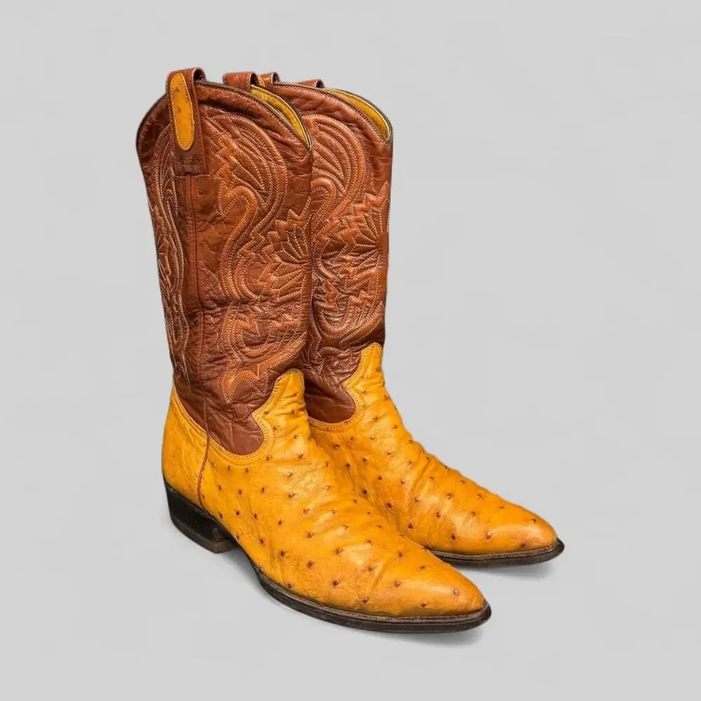 MONTANA MEN TOP QUALITY WESTERN OSTRICH & LEATHER WESTERN cowboy BOOTS us8